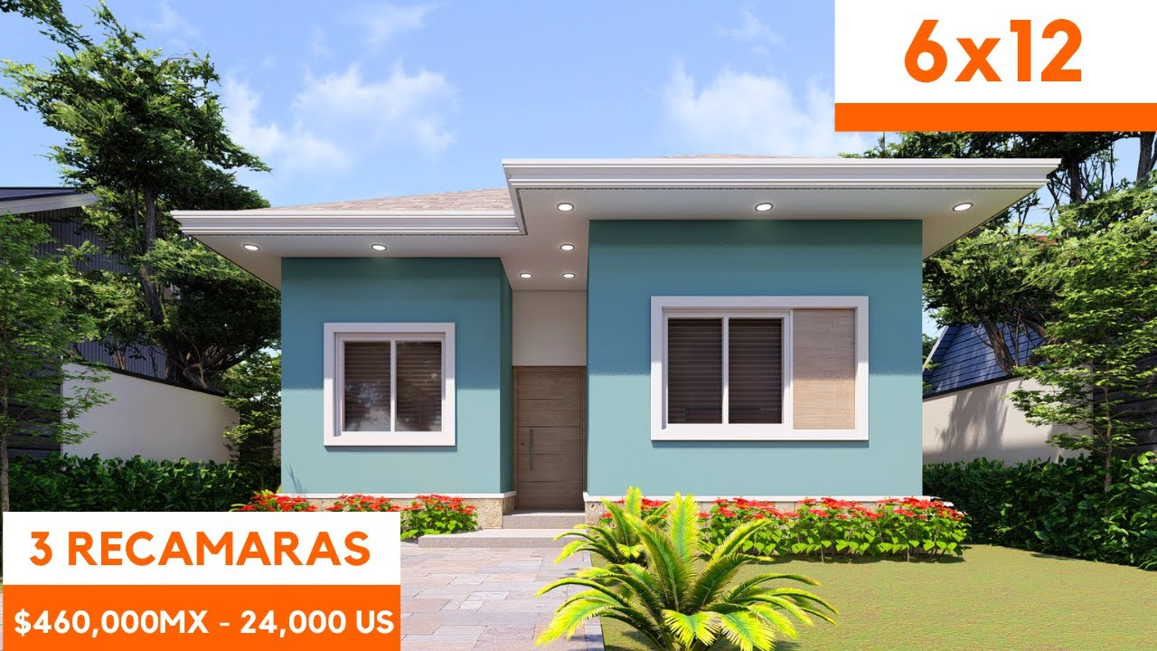 Plano de casa de un piso de 6x12 con 3 Recamaras small house design ideas