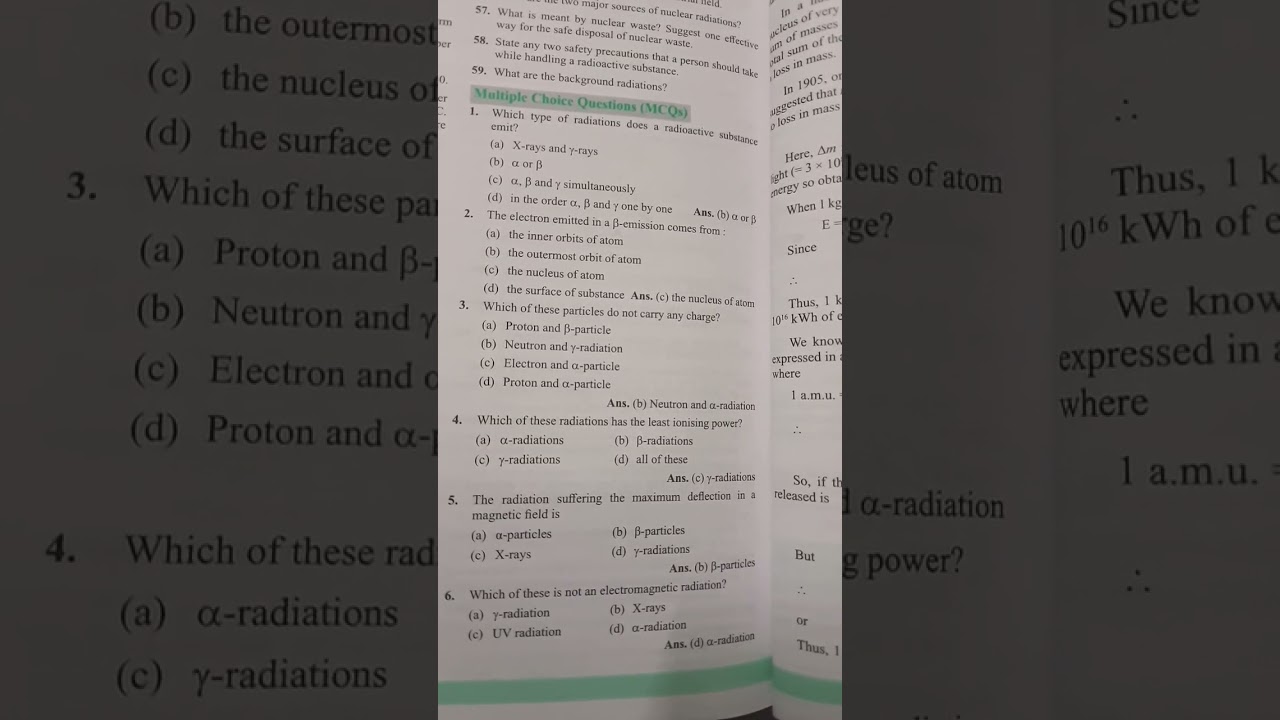 Class 10 Physics Important MCqs from Ch Radioactivity