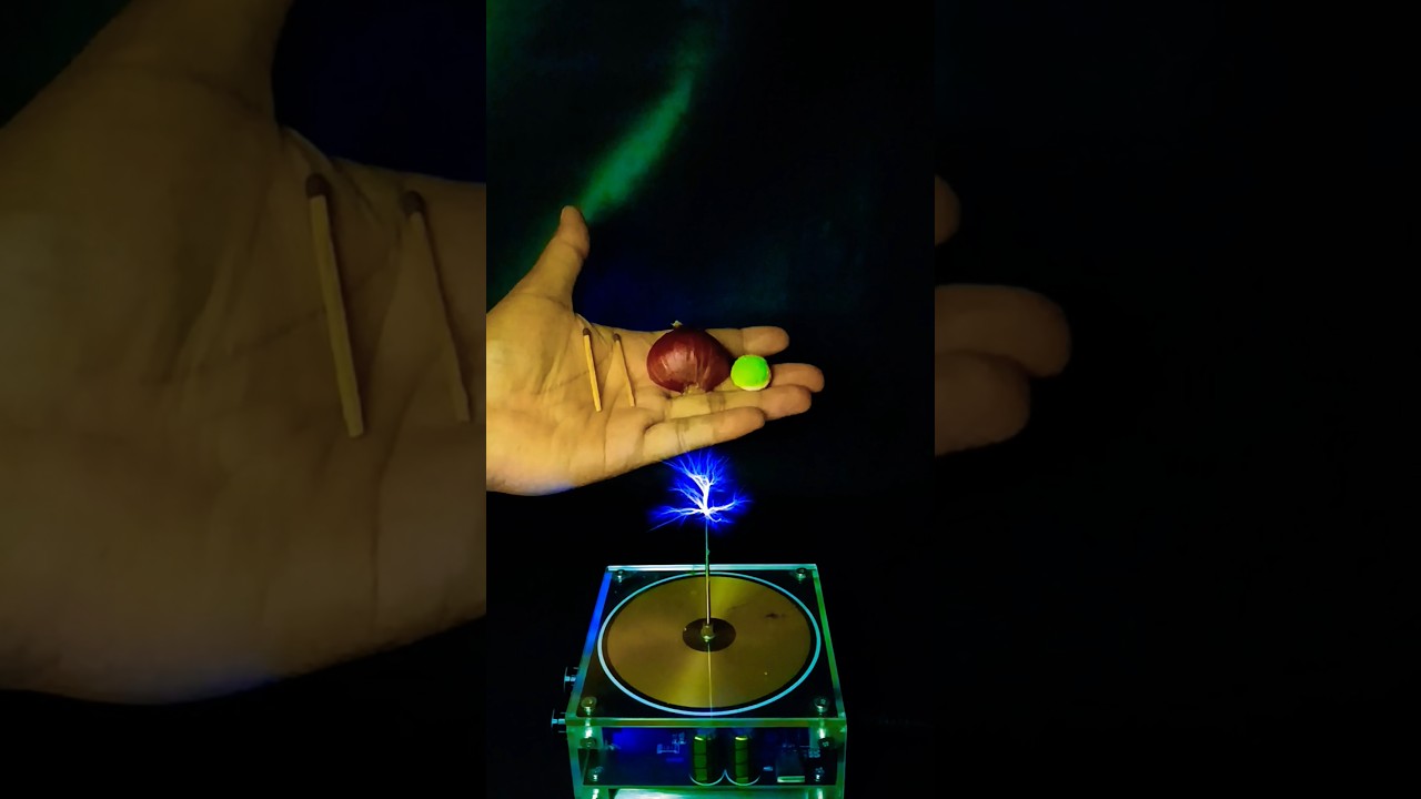 Tesla Coil ⚡ + Half a piece of shallot 🧅 + Yupi gummy 🍡 + Matchstick 🔥 #teslacoil #experiment #volt