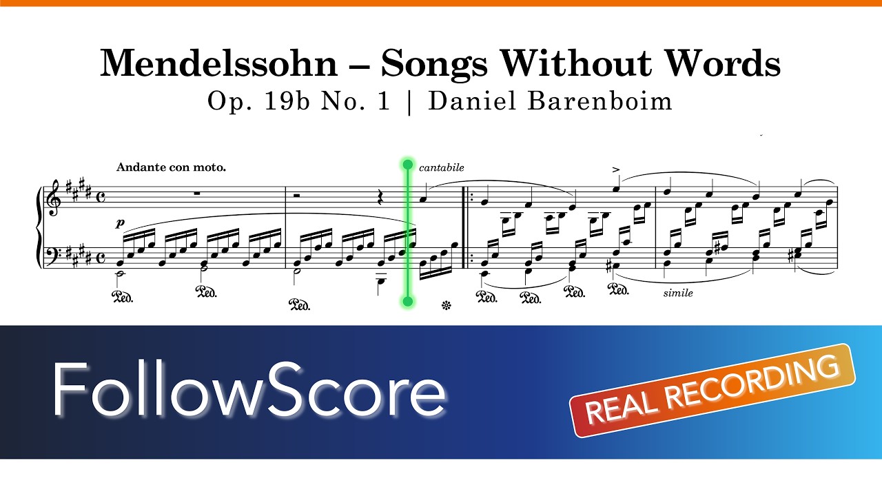 Mendelssohn – Songs Without Words, Op. 19b No. 1 (Barenboim) | Piano Sheet Music & Real Recording