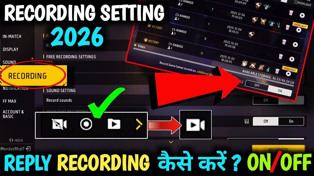 Recording Free Fire 2026 | New Recording After Update | Reply Setting Free Recording Setting ff