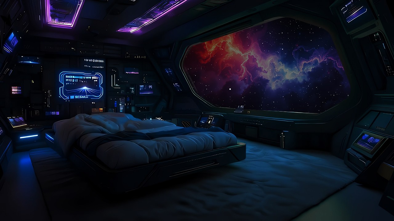 Futuristic Space Bedroom Ambience | Sci-Fi Sleep Sounds, Spaceship White Noise | 10 Hours