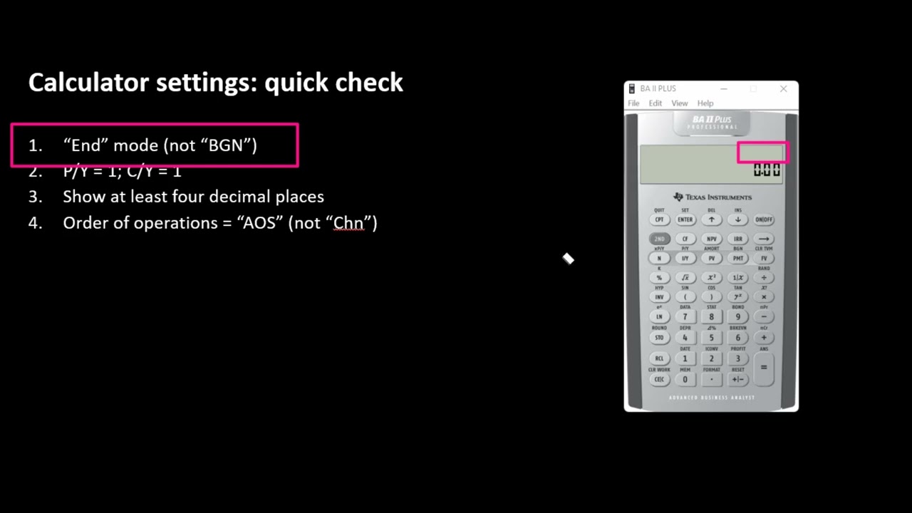 Four useful settings on a TI BA II Plus Calculator