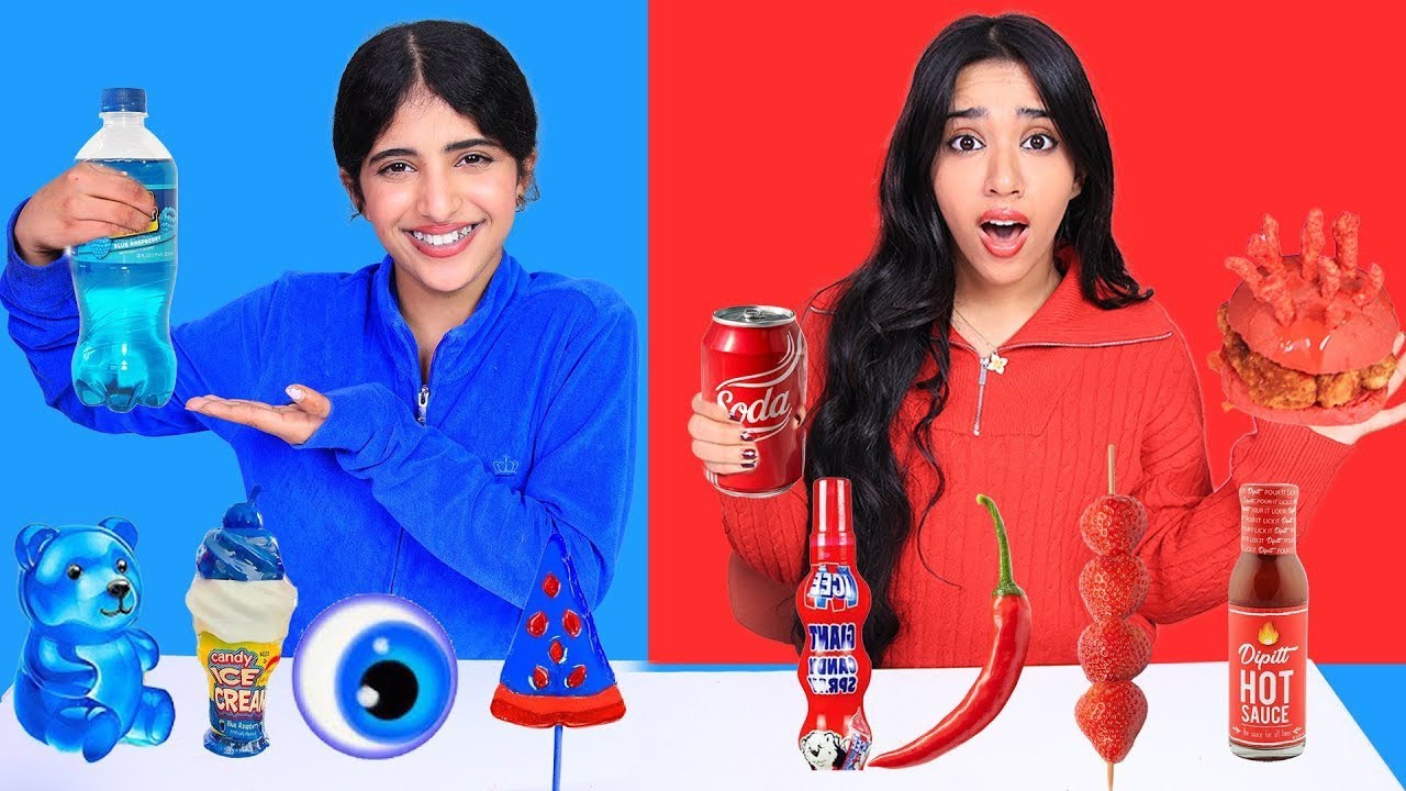 تحدي اكل يوم كامل بنفس لون ملابسنا ! مقلب انجرحت ايدي في غزل 😱 ! شفا
