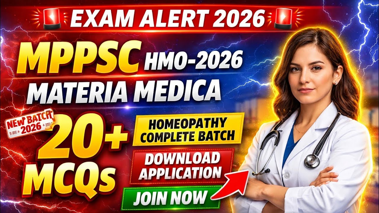 MPPSC HOMEOPATHIC MEDICAL OFFICER (HMO) - 2026 || MATERIA MEDICA 20+ MCQs || BY Dr. TRIPTI MA'AM 