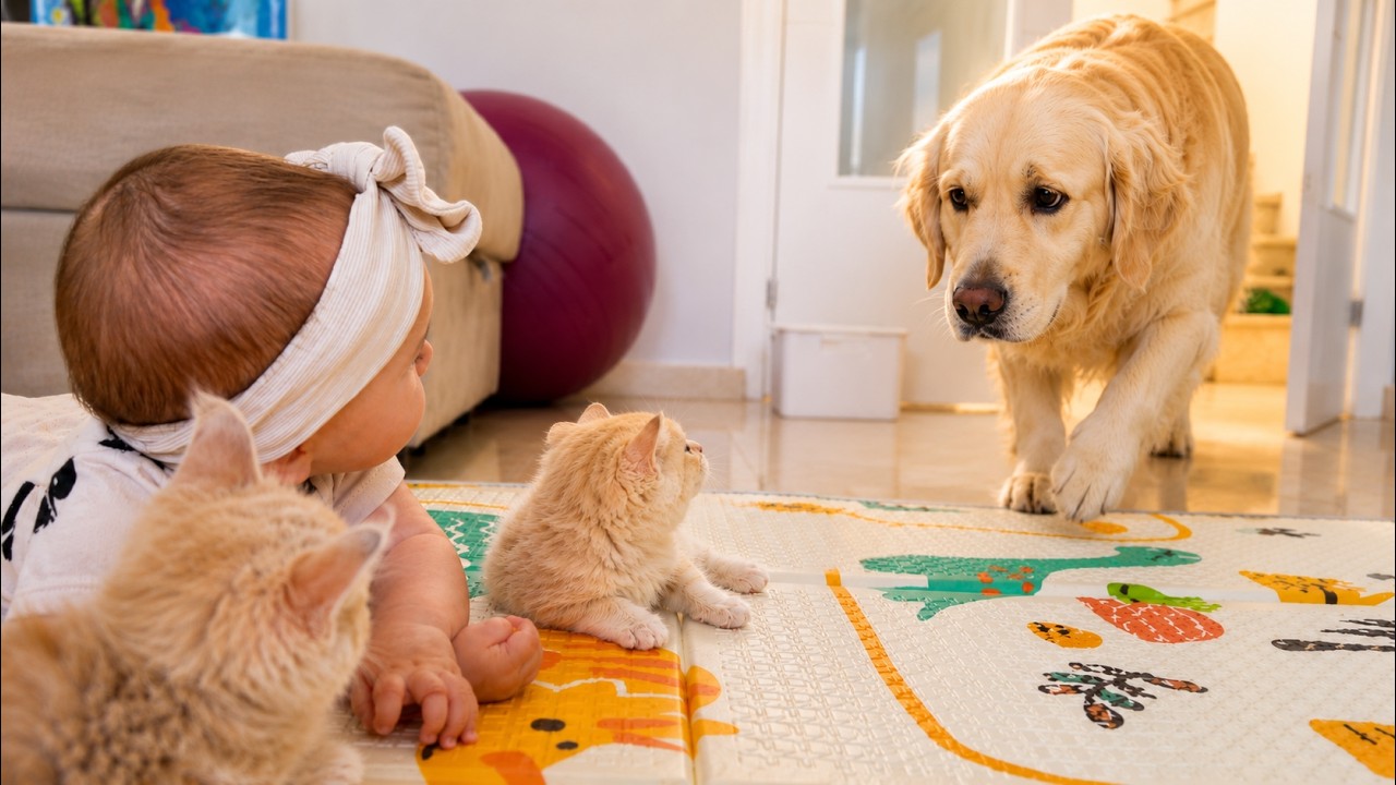Golden Retriever Meets Baby and Tiny Kittens &mdash; Her Reaction Is Priceless
