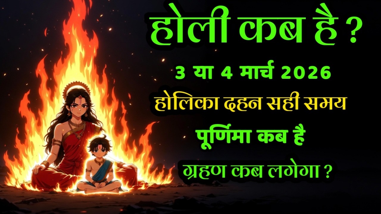 होली कब है 3 या 4 मार्च 2026 होलिका दहन सही समय पूर्णिमा कब है ग्रहण कब लगेगा #holi