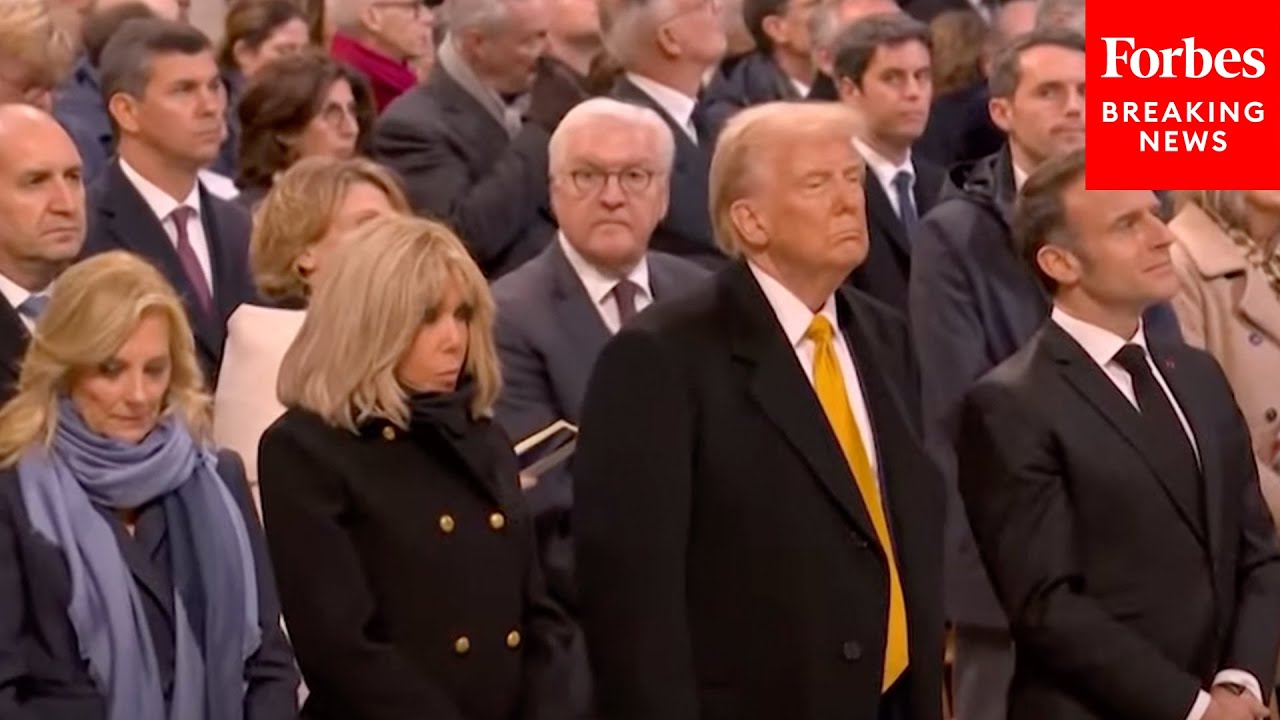 Jill Biden And Donald Trump Stand With The Macrons During The Reopening Ceremony For Notre Dame