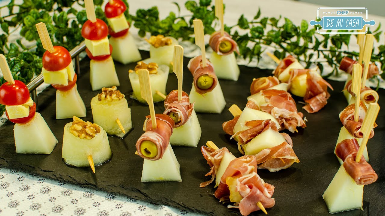😋 5 CANAPÉS de MELÓN con JAMÓN 🍈🐷  Presentaciones Diferentes y Originales | Recetas de Navidad 9/24