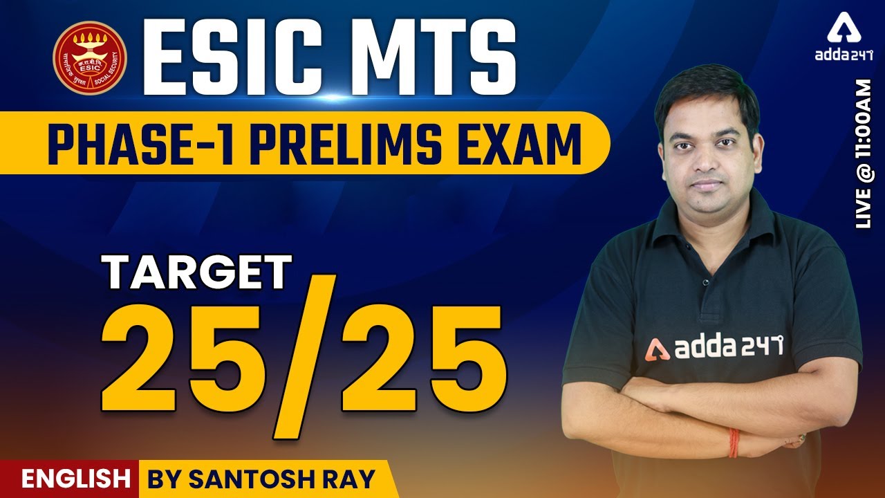 ESIC MTS 2022 | ESIC MTS English Preparation | Target 25/25 | Santosh Ray