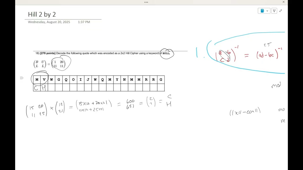 Hill 2 by 2 Cipher - Codebusters - Science Olympiad