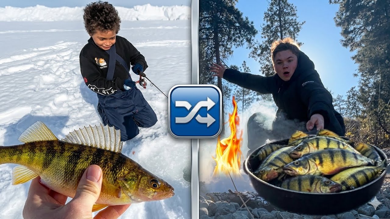 Ice Fishing Yellow Perch Fire Cook😱😍🎣 9 Year Old Nephew Goes Perch Fishing With Me! 