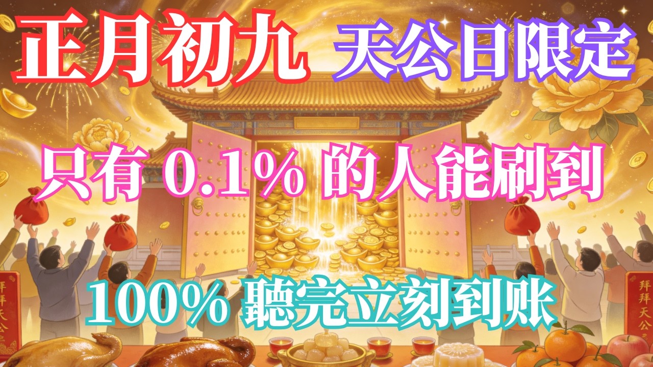 🔥必聽錯過等一年！正月初九天公逼你暴富💰  聽完立刻到账💵送財運音樂✨天公日限定⚡宇宙回應最快的一天｜最強吸財音頻｜金錢主動靠近你✨越聽越旺💰好運正在追你
