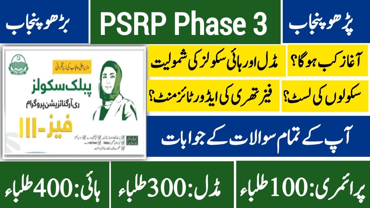 Latest News about PSRP phase 3 | Advertisement| New policy| Elementary,High schools list