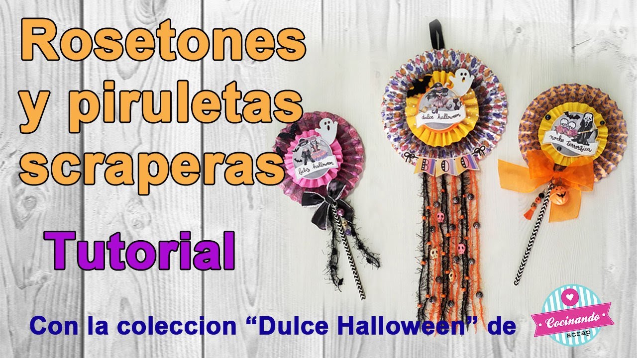 Como hacer rosetones de papel y piruletas scraperas con colección Dulce Halloween de Cocinando Scrap