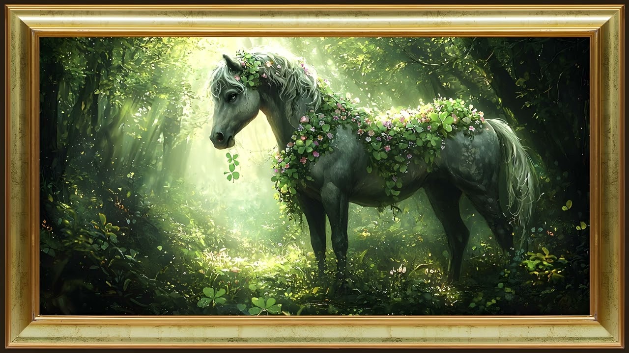 St. Patrick's Day Horse, Vintage Oil Painting | Gold Framed TV Art Screensaver