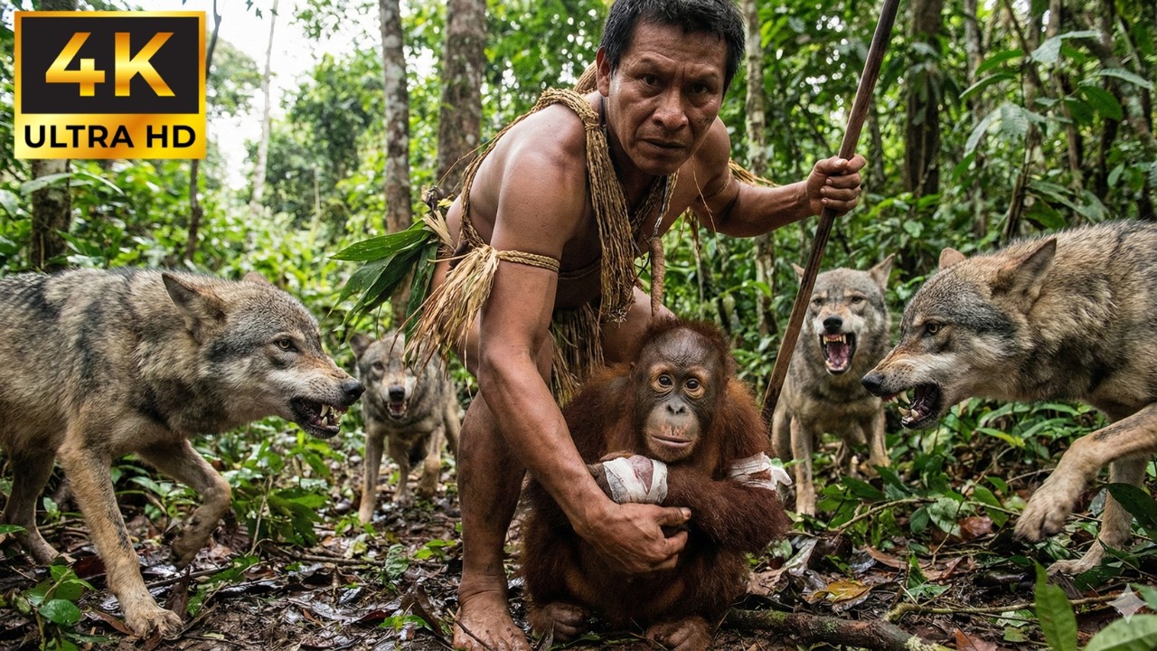 Injured Orangutan Saved From Wolves Deep in the Amazon Rainforest ;Huaorani Tribe Rescue Mission: