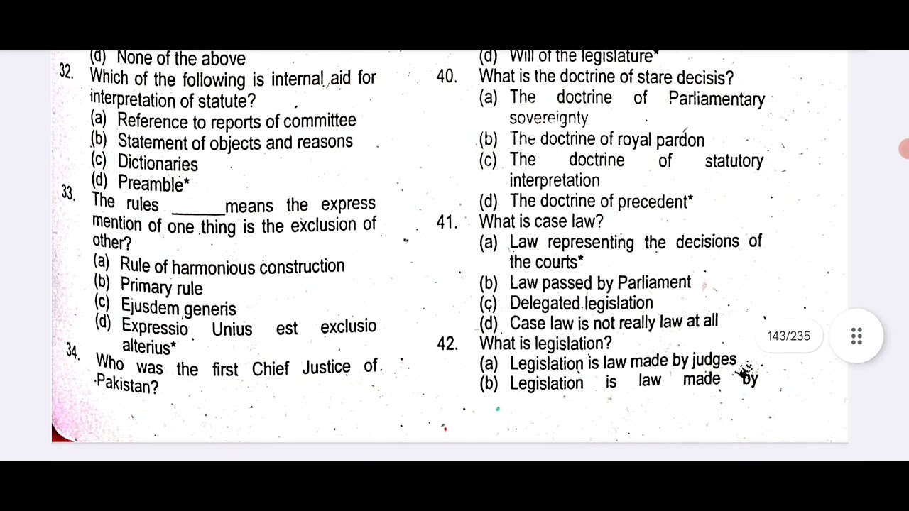 Interpretation of statutes | Interpretation of statutes mcqs | PERA law 