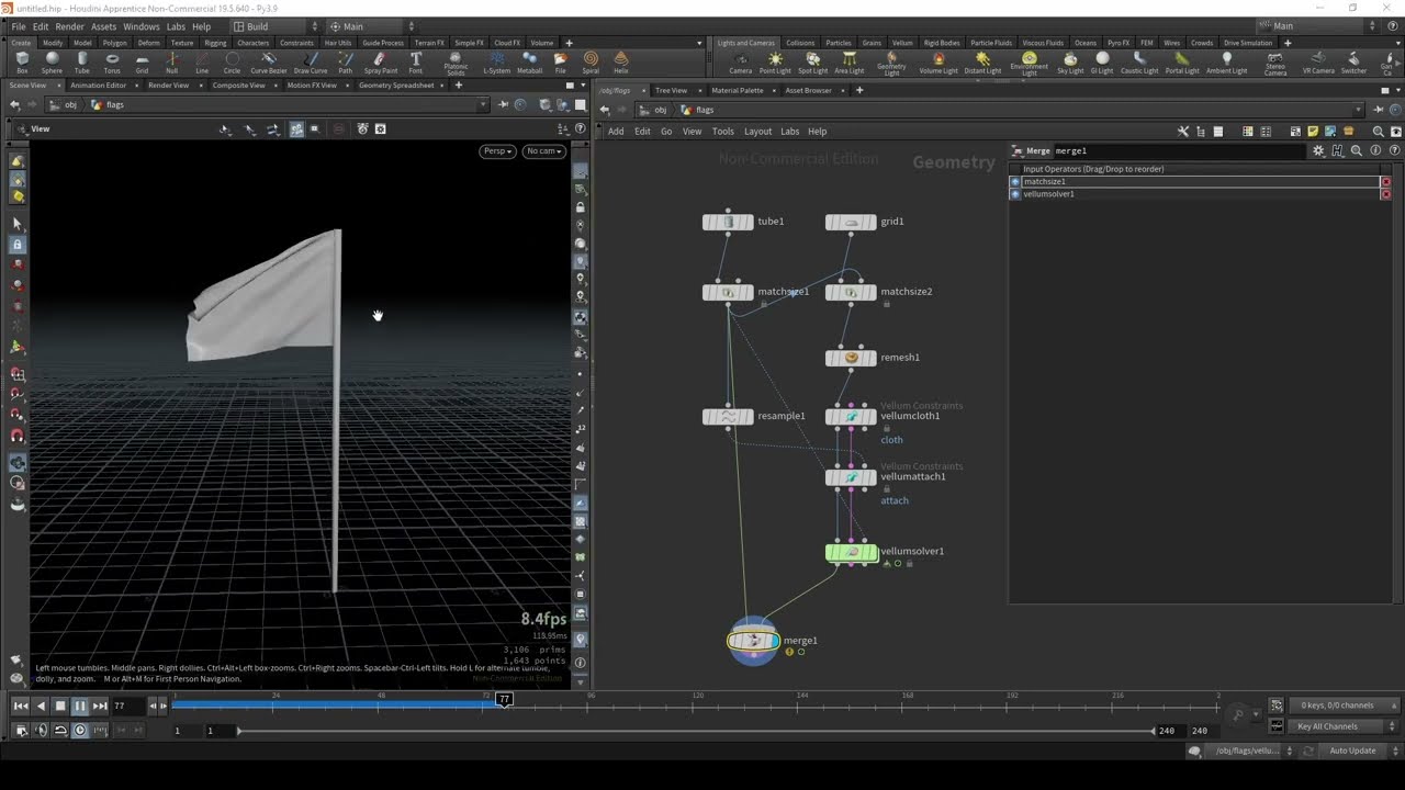 Create waving flag in Houdini in 90 seconds