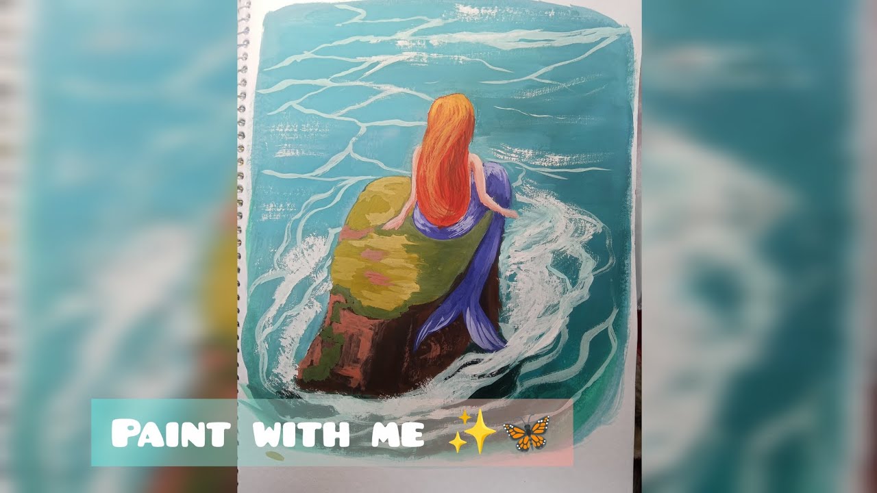 Painting a Dreamy Mermaid with Gouache 🧜‍♀️✨ (Ocean Tutorial + Satisfying Water Details)