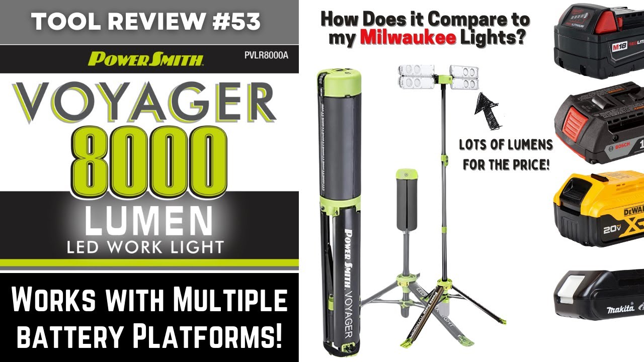 PowerSmith Voyager 8000 Lumen LED Light - Works with DeWalt, Milwaukee, Makita, Bosch / PVLR8000A