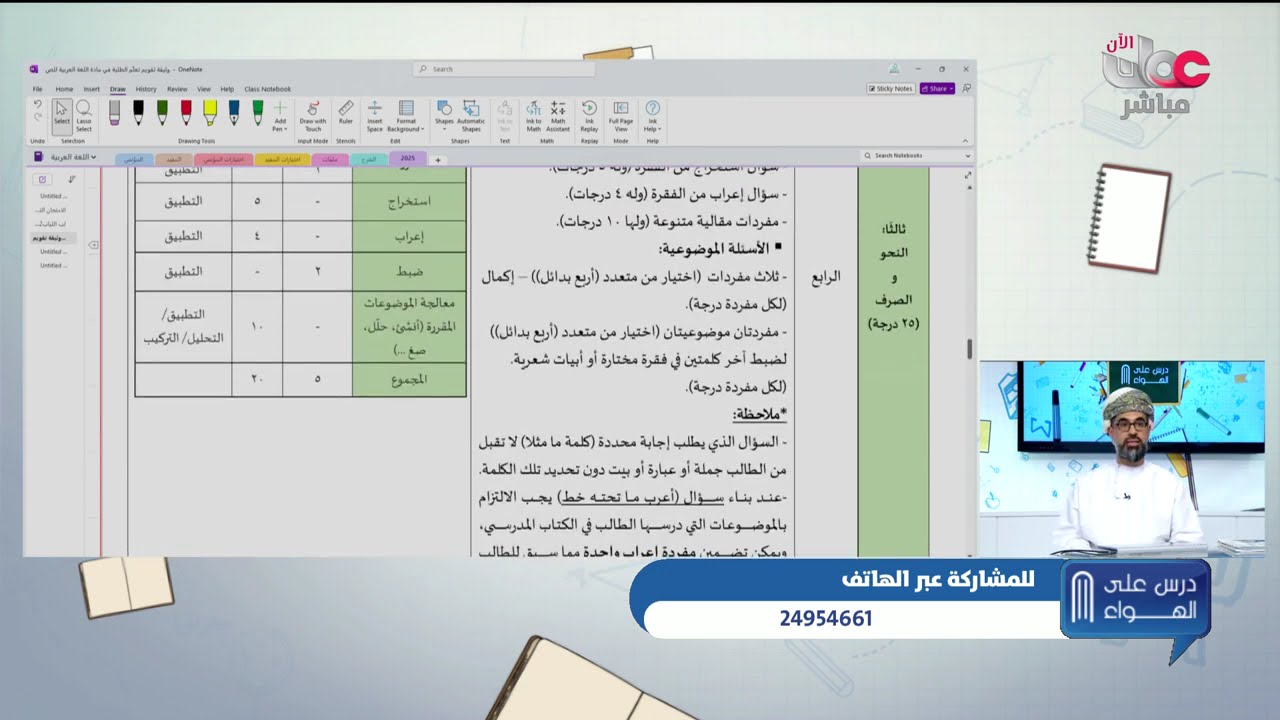 المراجعة النهائية مادة اللغة العربية الصف الثاني عشر الفصل الأول درس على الهواء  2025