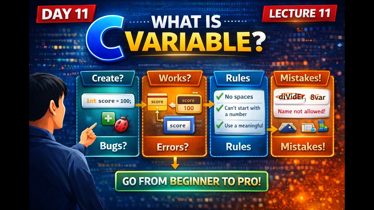 Lecture 11| Variables in C Programming | What is Variable, Rules & Examples (Beginner)