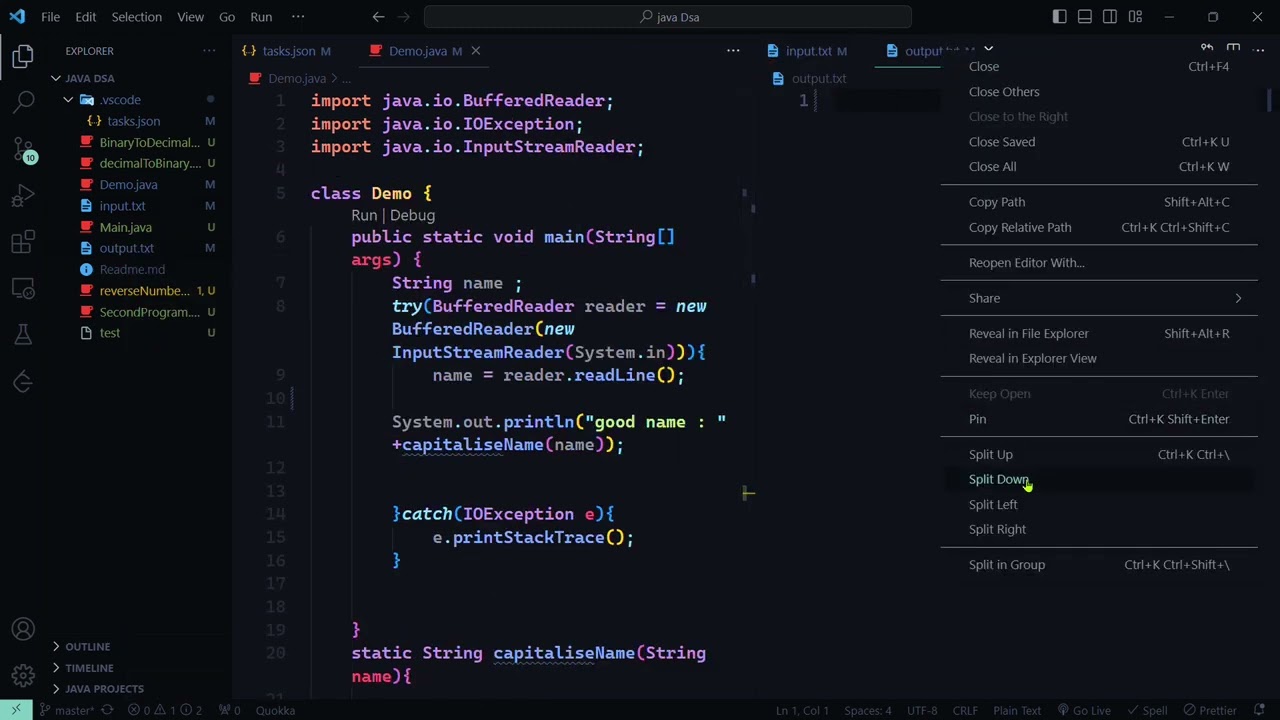 Vscode task.json config for running Java code