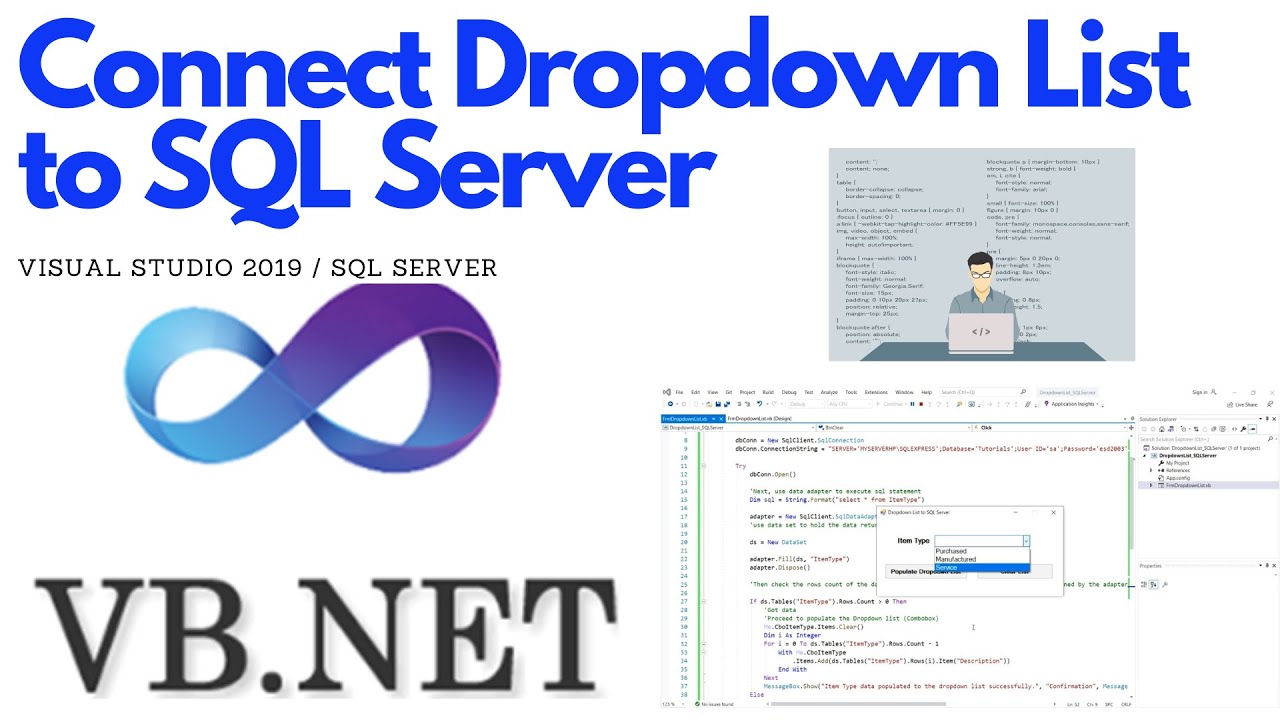 Connect Dropdown List (ComboBox) to SQL Server - VB.NET Forms #ezettutorial #vbnet