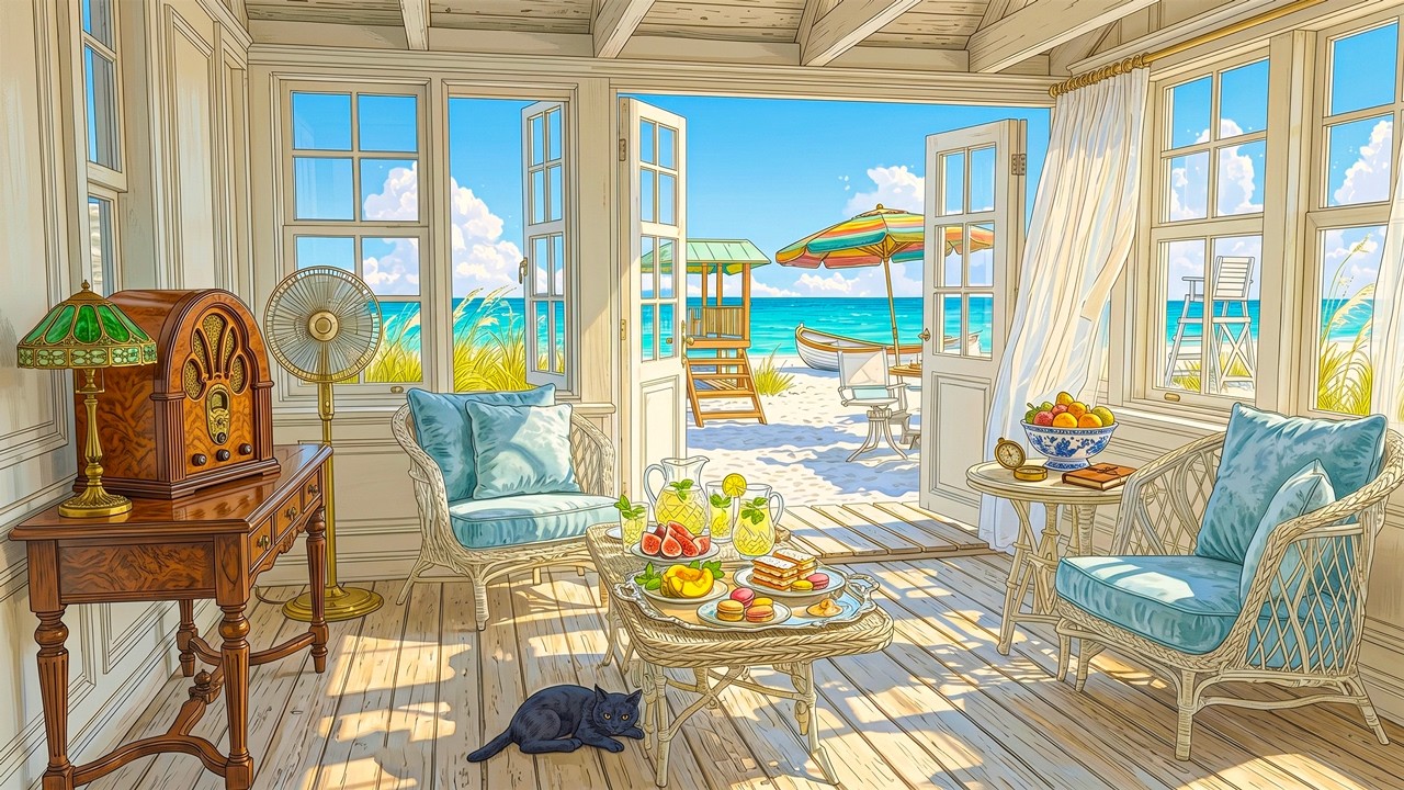 It's 1940s and you're listening to vintage jazz by the sea | oldies playing in another room