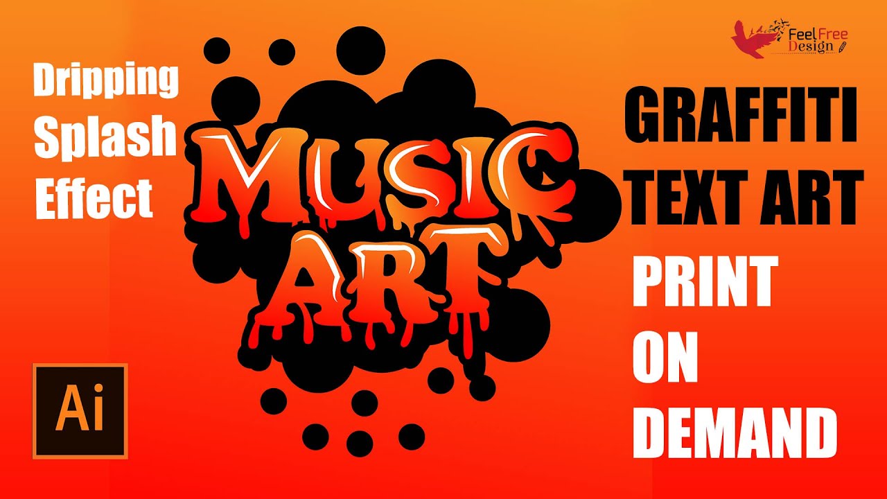 Vector Drip Effect | Liquid Text Art, Dripping text with Illustrator | POD, Music Art Graffiti Text