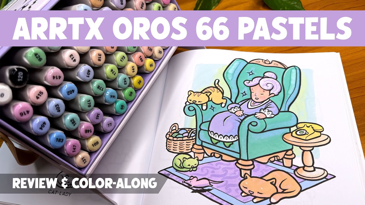 Arrtx Oros 66 Pastel Markers Review & 'Cat Lady' Color Along