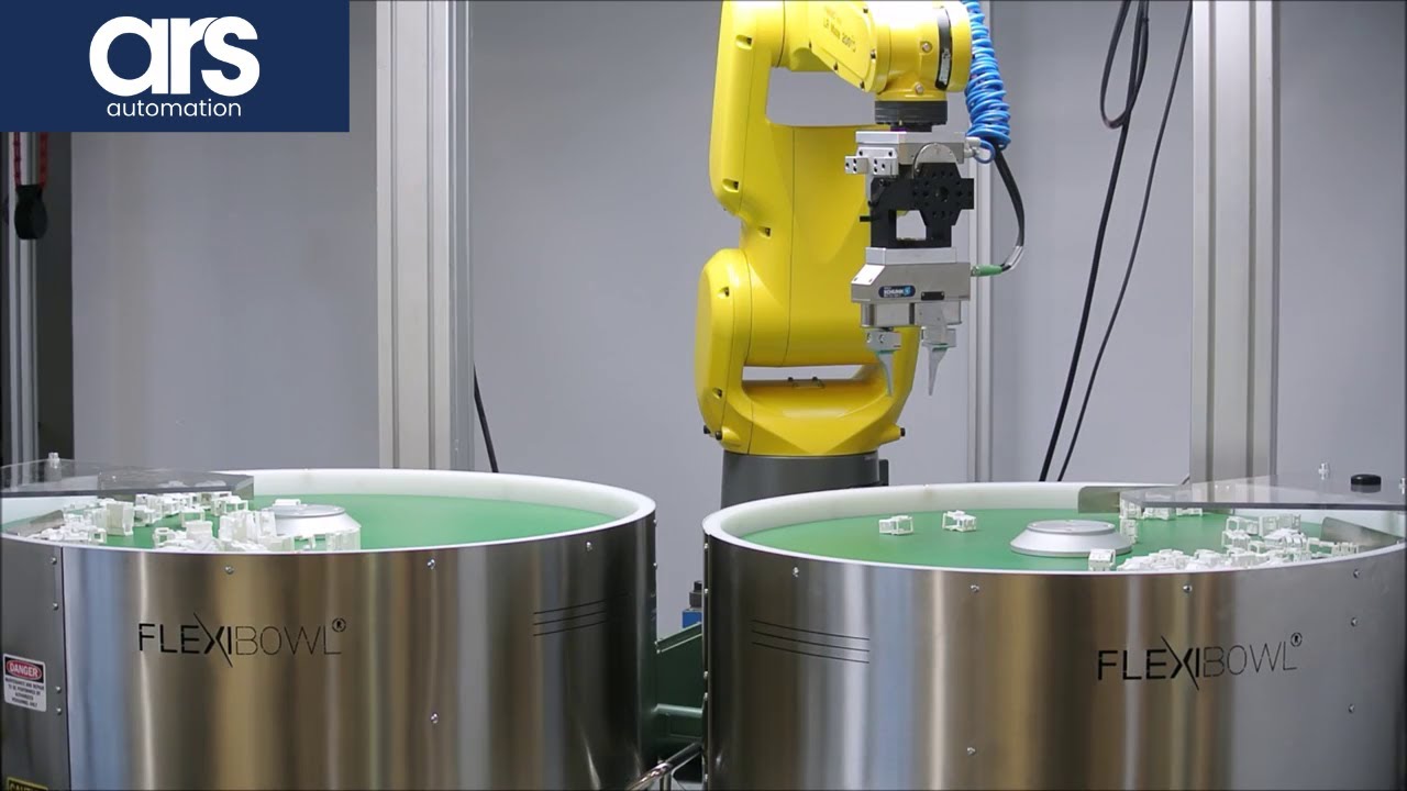 Double FlexiBowl® + Fanuc Robot Assembly System - Plastic Electric Connectors Flexible Feeding