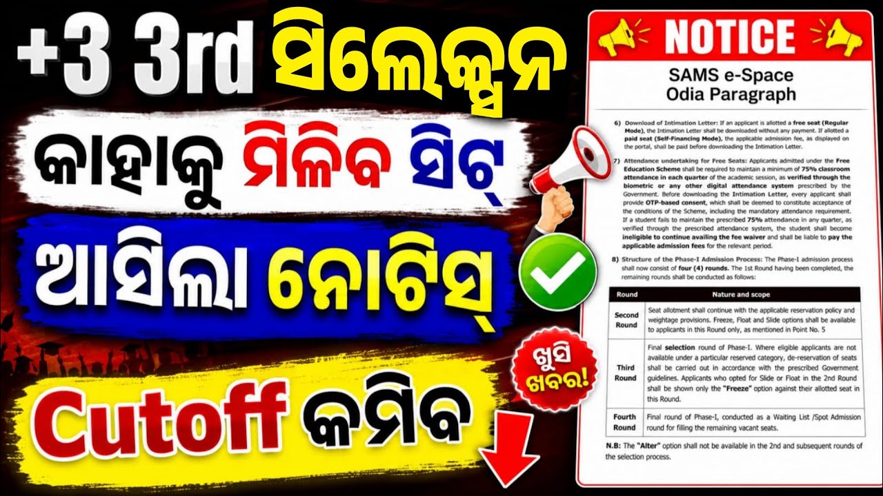 +3 3rd Selection Merit List Selection Process। Plus3 Third Selection Merit List Cutoff Marks 2026-27