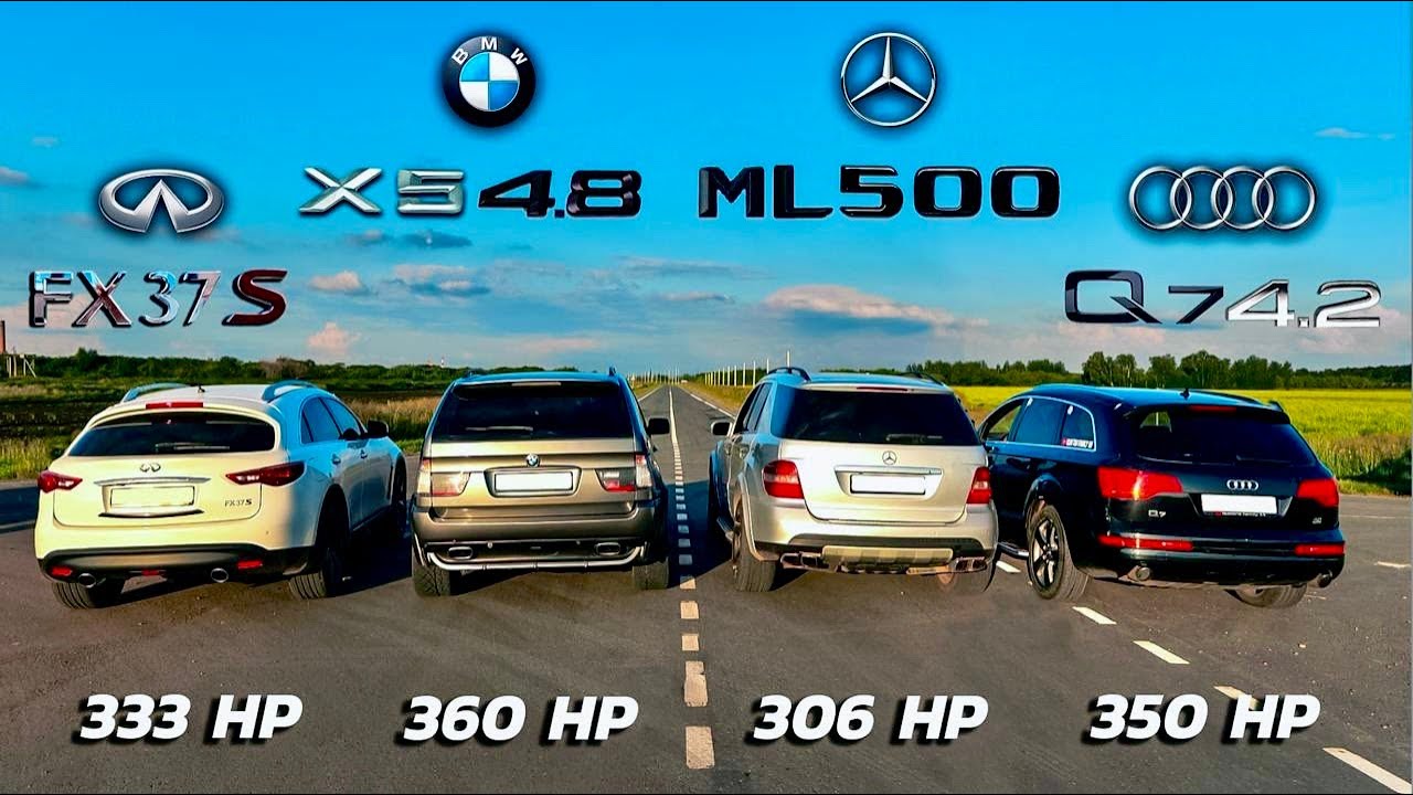 BMW X5 4.8 vs ML500 Mercedes vs FX37 Infiniti vs AUDI Q7 4.2