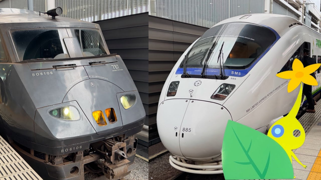 【熊本駅】特急ピクミン号とその他に見れる色々な列車　885系、787系、815系、821系、817系、キハ200、九州新幹線、鹿児島本線、豊肥本線、ラッピング、電車、JR九州、新幹線、博多駅　有明