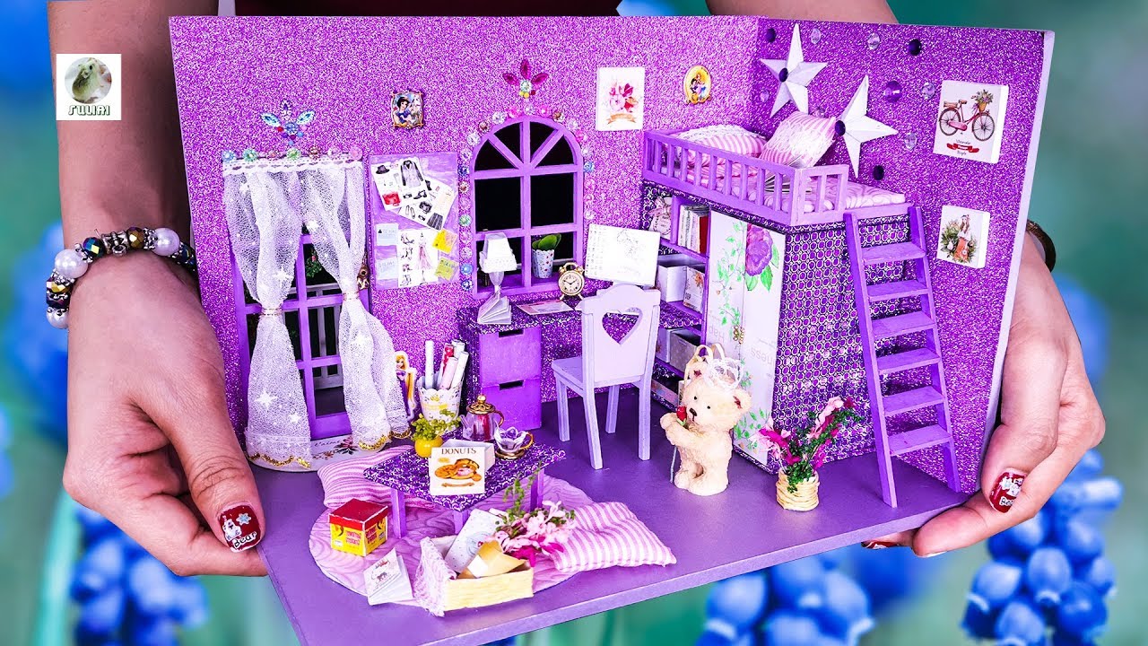 Very Girly Purple Room -  DIY Miniature Doll House