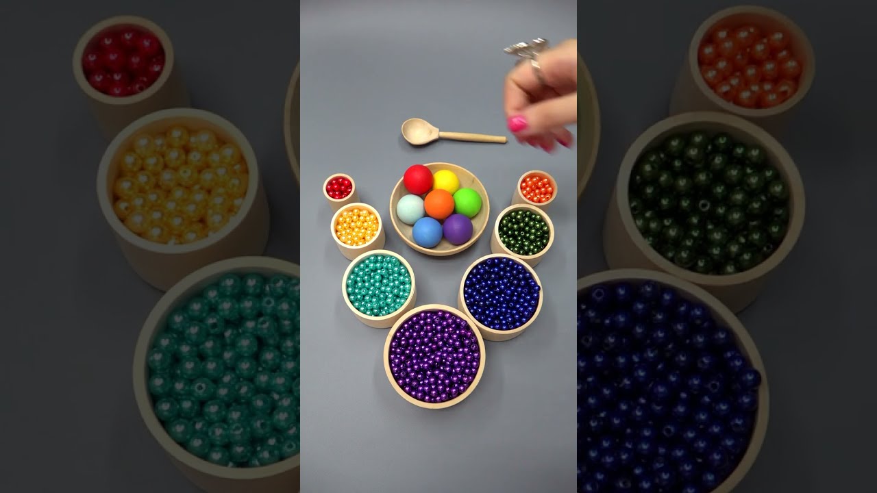 🌈Reverse Zen Art📿Calming Pearl,Crystal and Colorful Beads in Wood Cups #asmr #beads #dominogirl