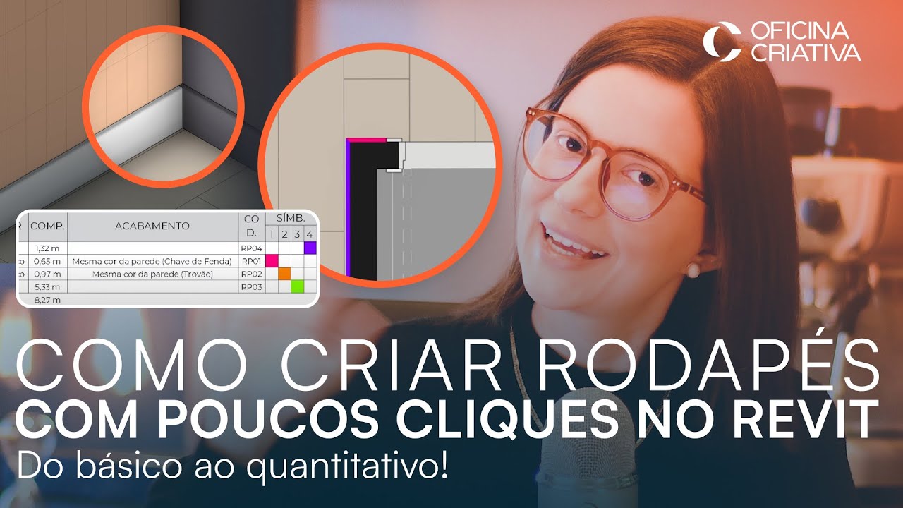 O SEGREDO para criar RODAPÉS INVERTIDOS no REVIT com POUCOS CLIQUES - do básico ao quantitativo!