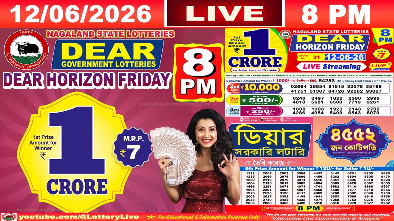 [LIVE] Lottery 8:00 PM Dear Nagaland state lottery live draw result 12.06.2026 | Lottery live