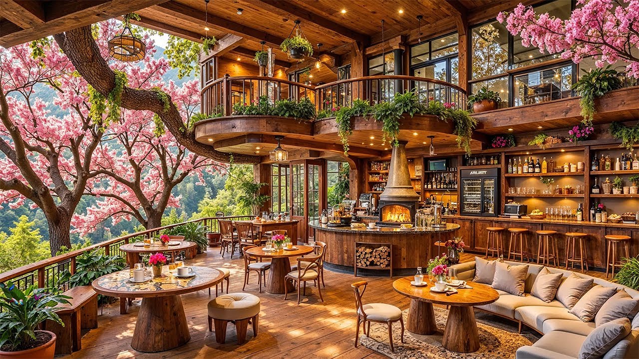 Calm Morning Jazz - Cozy Coffee Shop Ambience by the Garden to Enjoy a Relaxing Spring Day
