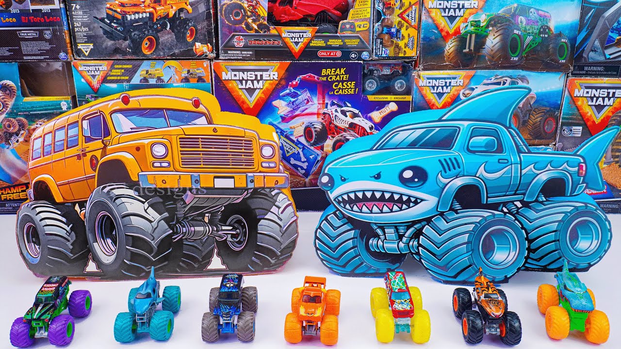 Monster Jam Collection Unboxing Review | Monster Jam Mega Car Jump Challenge