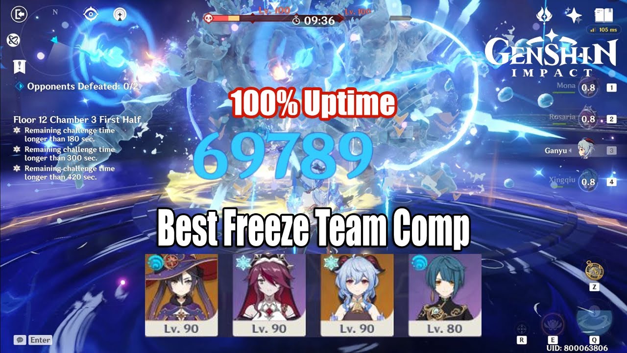 Genshin Impact - Rosaria Mona Ganyu Xingqiu Best Freeze Team Comp Floor 12 28s Clear