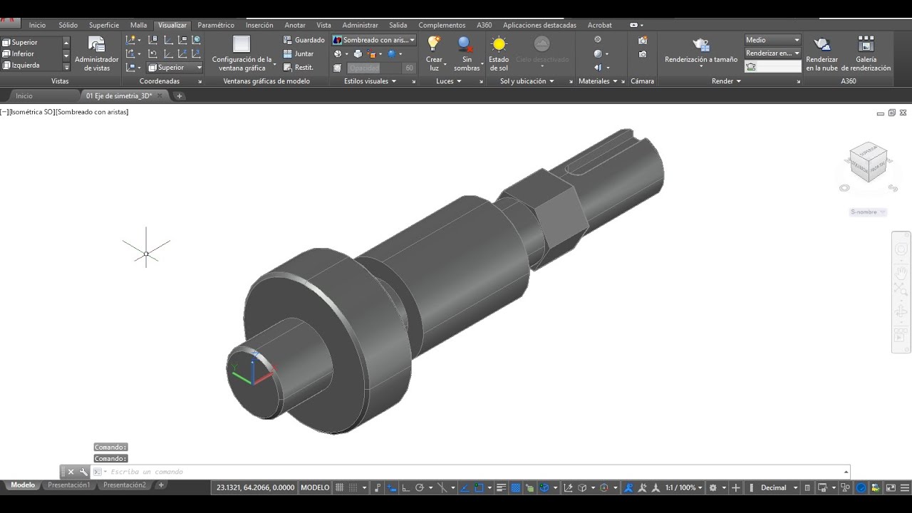 Modelado 3D de eje en Autocad (Paso a paso)