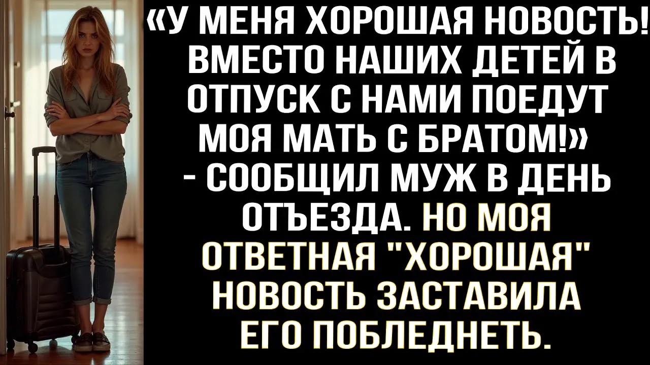 «У меня хорошая новость! Вместо наших детей в отпуск с нами поедут моя мать с братом!» — сообщил муж