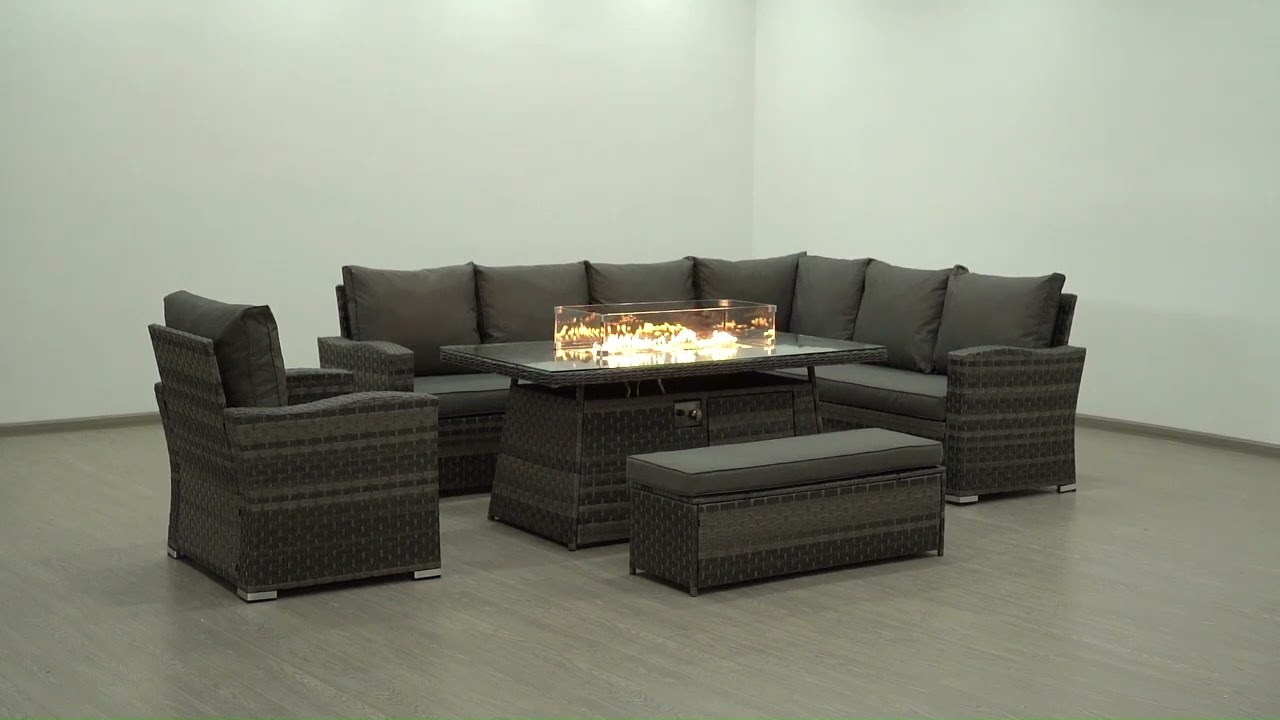 Casa Maria Designs: Icon Luxury Rattan Corner Sofa Chair Bench and Fire Pit Table - Grey