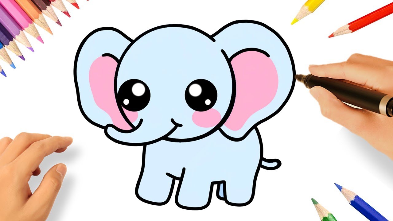 COMO DESENHAR UM ELEFANTE KAWAII FÁCIL 🐘