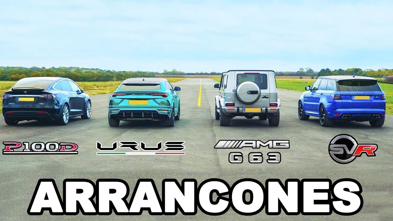 Lamborghini Urus vs Tesla Model X vs Mercedes-AMG G63 vs Range Rover Sport SVR - ARRANCONES