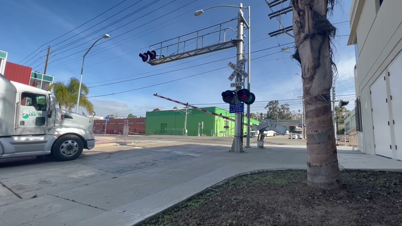 Noell Street Railroad Crossing, San Diego CA - MTS Trolley Light Rail Trains
