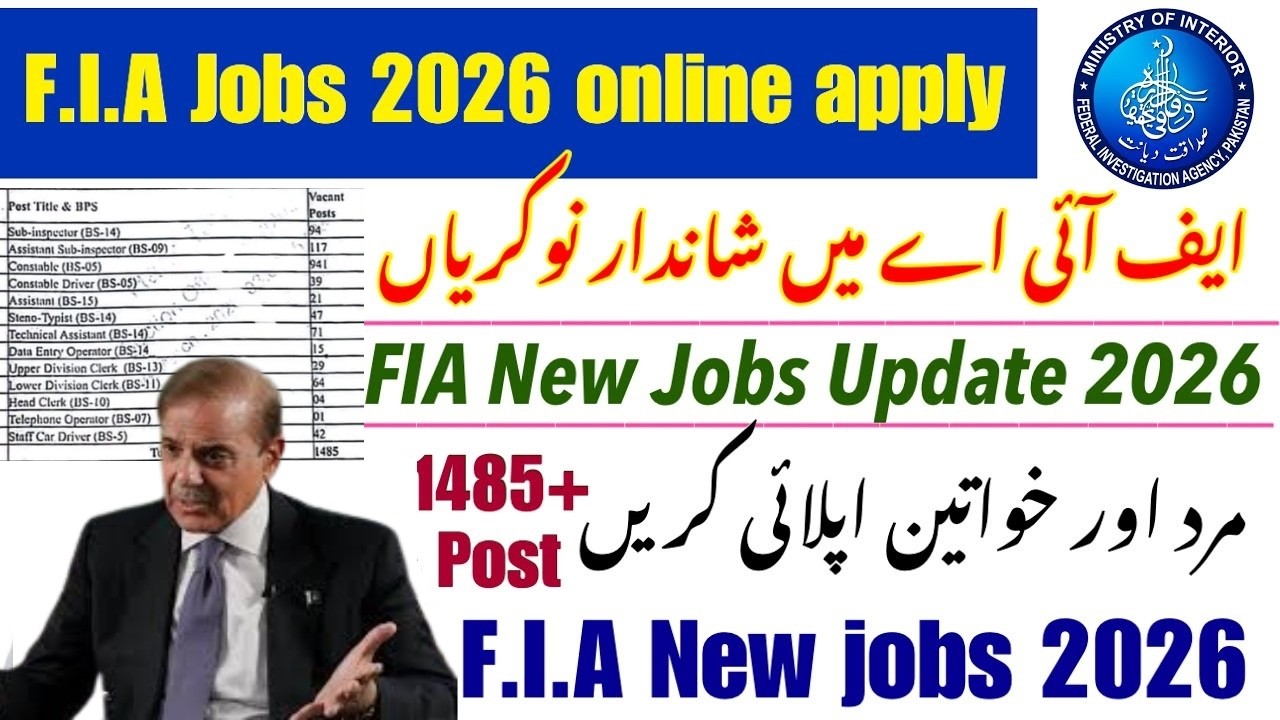 FIA Jobs 2026 Advertisement | 1485 Vacancies in FIA | Sub Inspector, ASI, Constable & Clerk Jobs